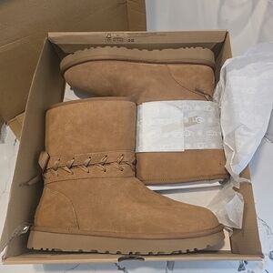 UGG Australia 1103757 Classic Lace Brown Suede Short Boots Shoes US 12 NWB